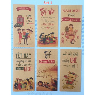 Bao LÌ Xì giấy Kraft Set 6 cái - Sét LÌ XÌ có 6 mẫu hình khác nhau - HÌNH THẬT SHOP TỰ CHỤP