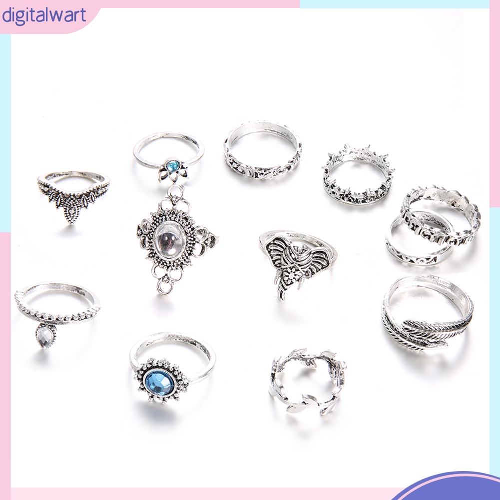 Bộ 12 nhẫn đính đá phong cách vintage cho nữ