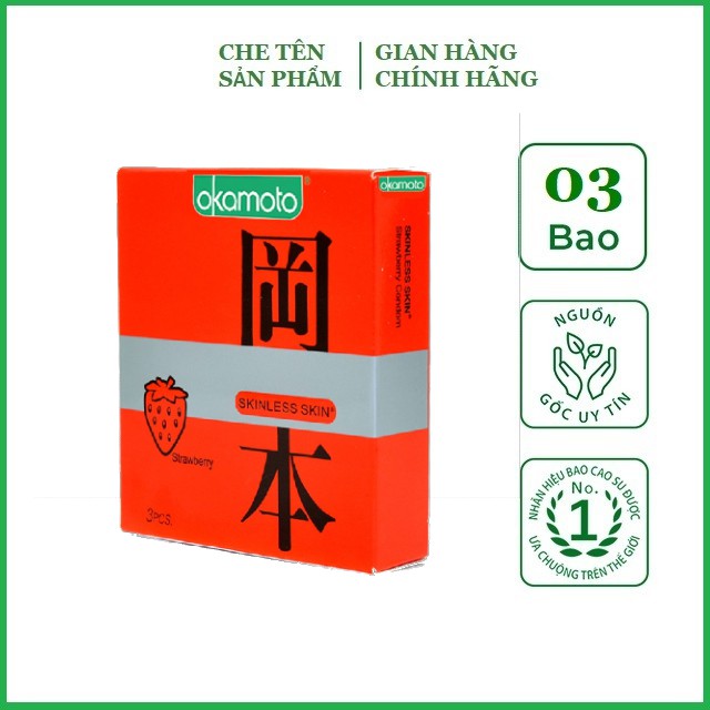 Bao cao su siêu mỏng hộp 03 chiếc Okamoto Strawberry hương dâu