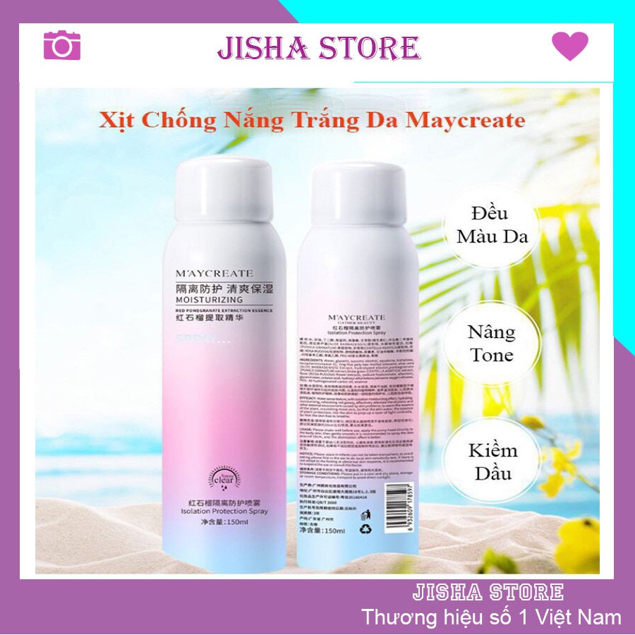 Xịt chống nắng Trắng Da Maycreate xịt chống nắng body hiệu quả nâng tone,chống nước 150ML