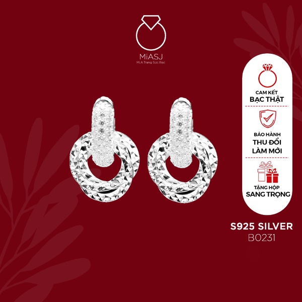 Bông tai nữ bạc Ý S925 MiASJ bông khoen móc máy nhiều kiểu sáng đẹp bạc xi kim