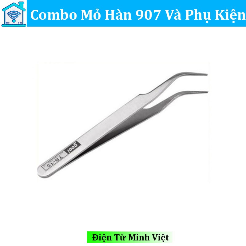 Combo Mỏ Hàn 907 220V-60W Và 7 Món Phụ Kiện (Kẹp Linh Kiện, Kệ Hàn, Bọt Biển, 3 Cuộn Thiếc, Nhựa Thông)