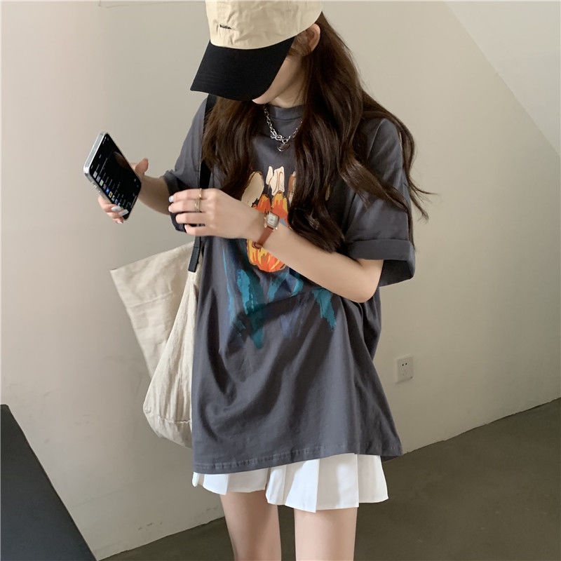 Áo thun dáng rộng tay ngắn phong cách retro thời trang hè cho nữ