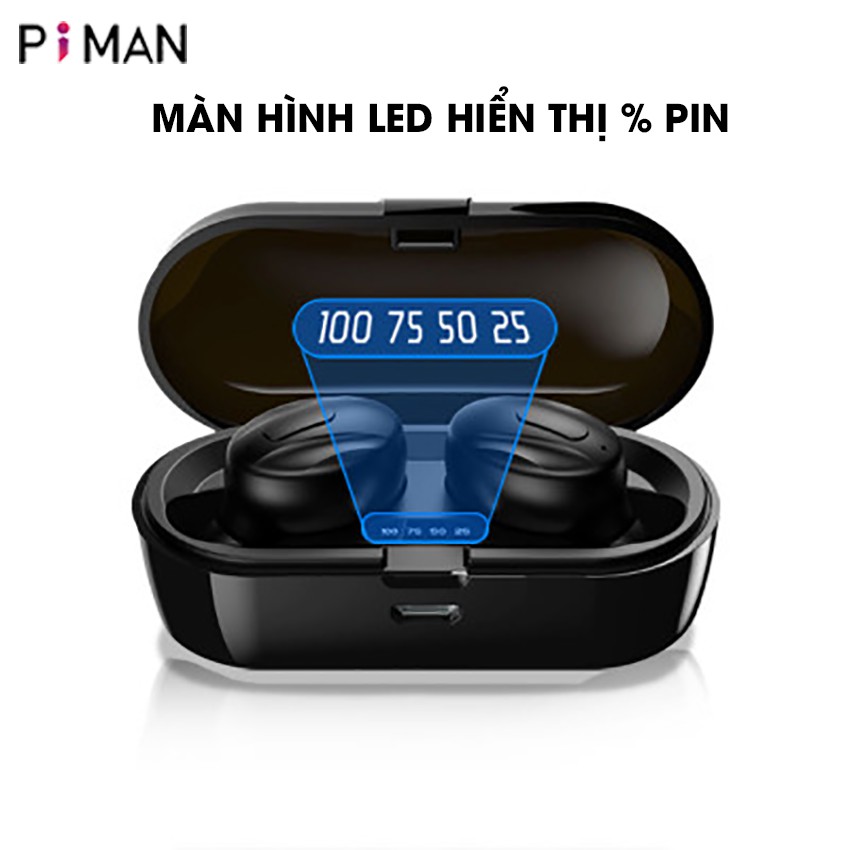 Tai nghe bluetooth 5.0 không dây nhét tai mini thể thao gaming pin trâu đèn LED hiển thị phần trăm pin Piman P14