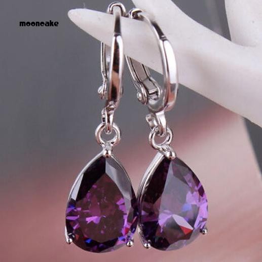 Khuyên tai hình giọt nước đính đá tím thanh lịch cho nữ