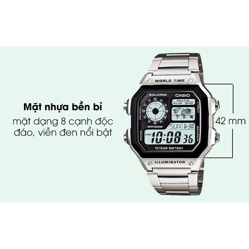 [Chính hãng- Giấy BH]Đồng hồ nam dây kim loại Casio chính hãng AE-1200WHD-1AVDF