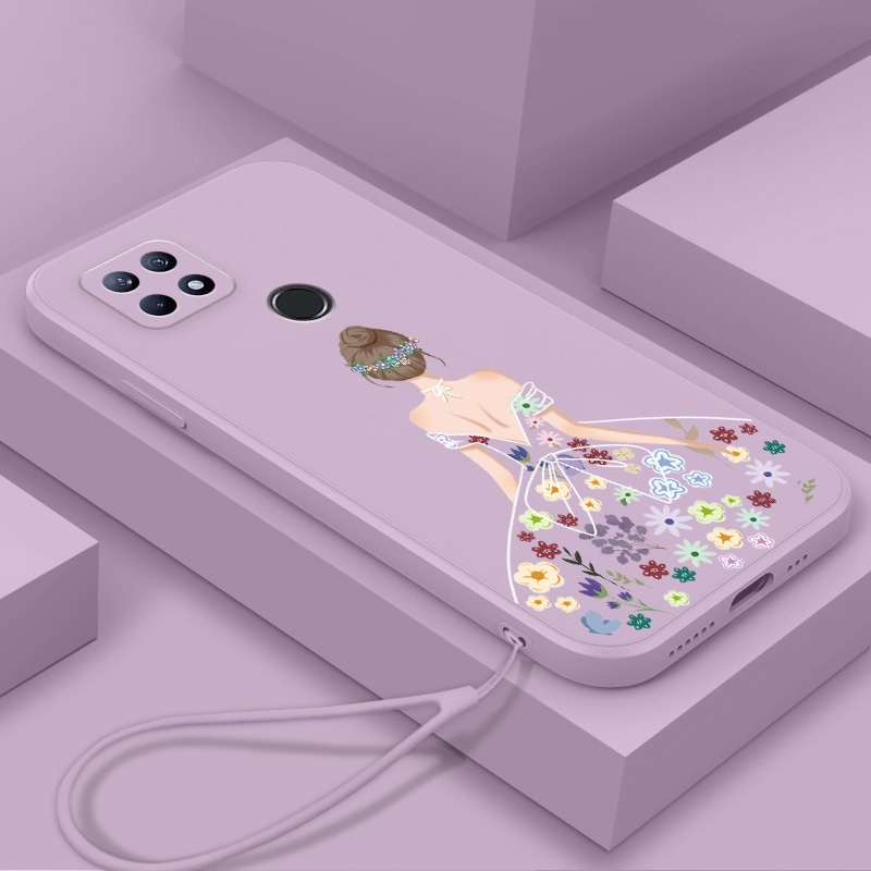 Ốp Điện Thoại TPU Silicon Mềm Họa Tiết Hoa Kèm Dây Đeo Cho oppo a15 a15s