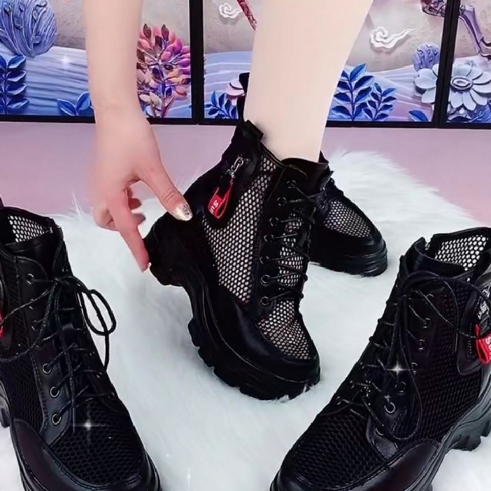 lưới Martin boots nữ 2021 mới mùa xuân và hè giày ống rỗng thoáng khí mỏng đế dày bên trong cao cổ bốt ngắn của