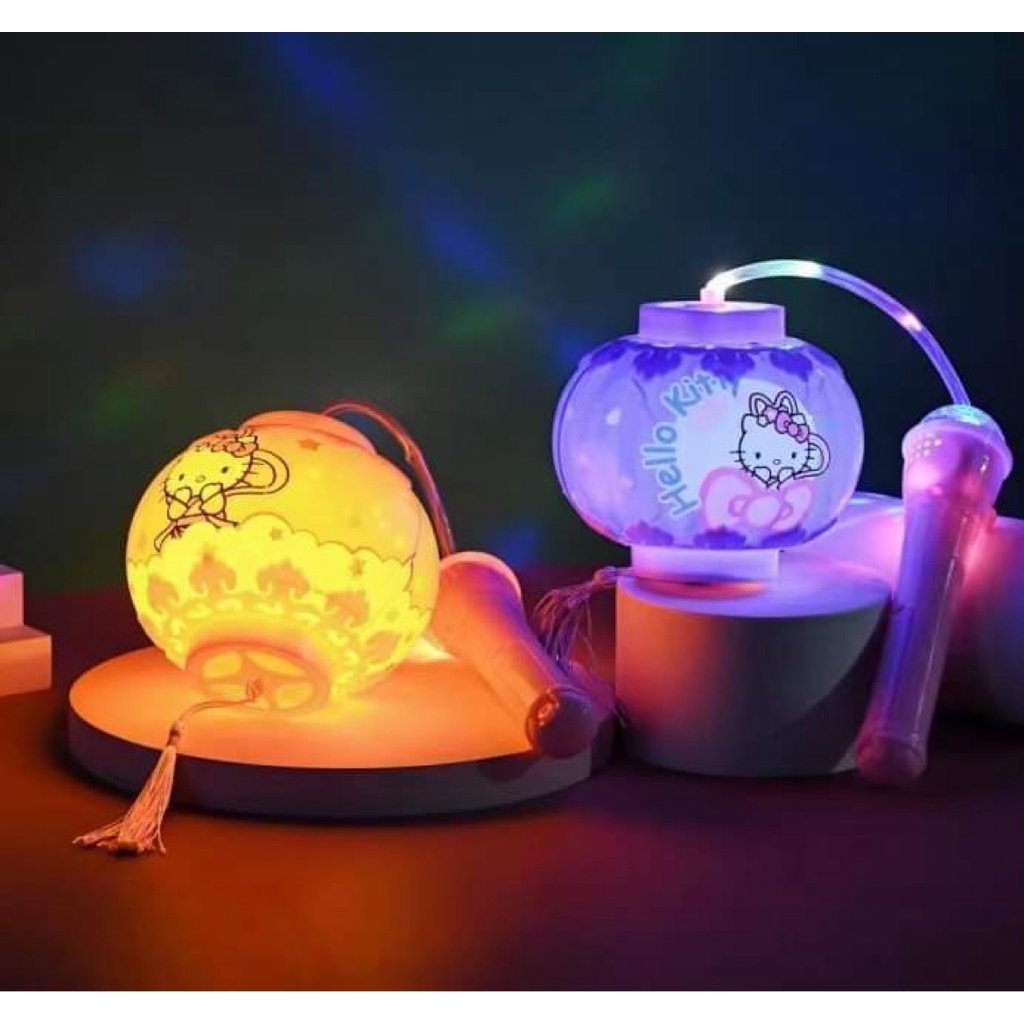 Đèn lồng trung thu dạng tròn có mái kép truyền thống in hình hello kitty, siêu anh hùng có đèn phát nhạc mẫu mới nhất