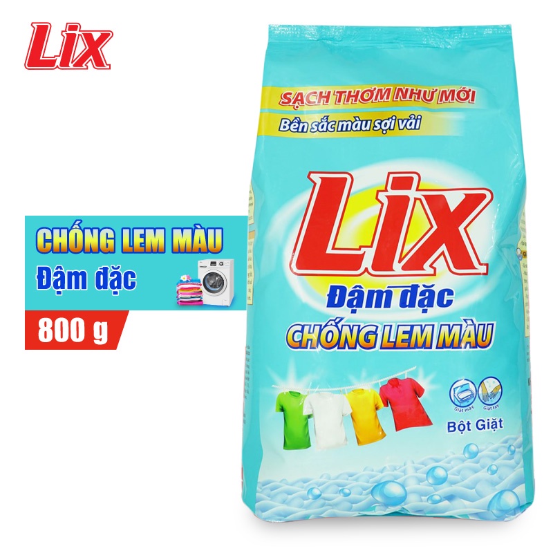 Bột giặt Lix chống lem màu 800gr EM800 làm sạch mọi vết bẩn cứng đầu giữ quần áo bền màu sợi vải sạch thơm như mới