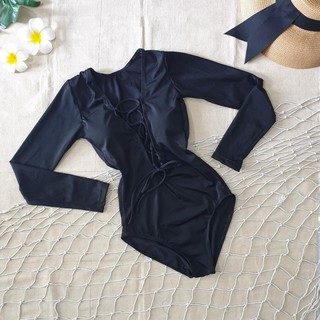 Bikini, Đồ Bơi Một Mảnh Thân Liền Đen Tay Dài Đan Ngực ODERI