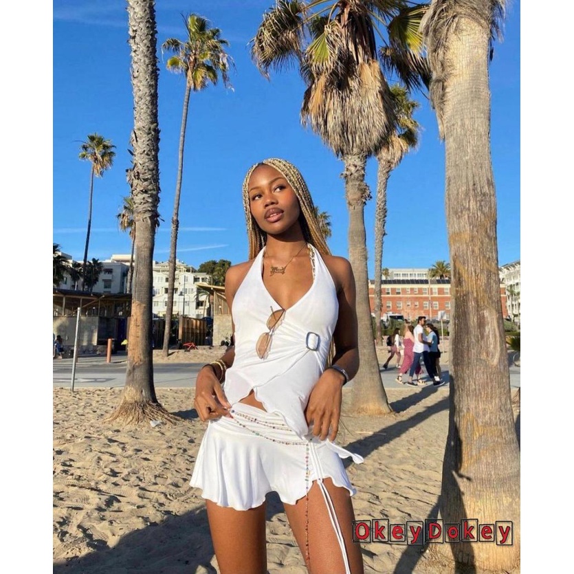 Chân váy ngắn phối dây rút phía trước thời trang mùa hè cho nữ