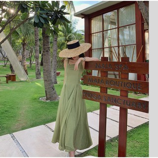 VÁY MAXI VOAN XANH BUỘC LƯNG
