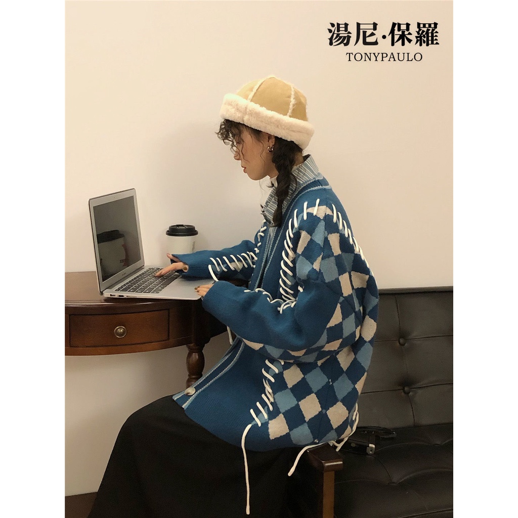 Áo Khoác Cardigan Dài Tay Dáng Rộng Thời Trang Retro Pháp Dành Cho Nam