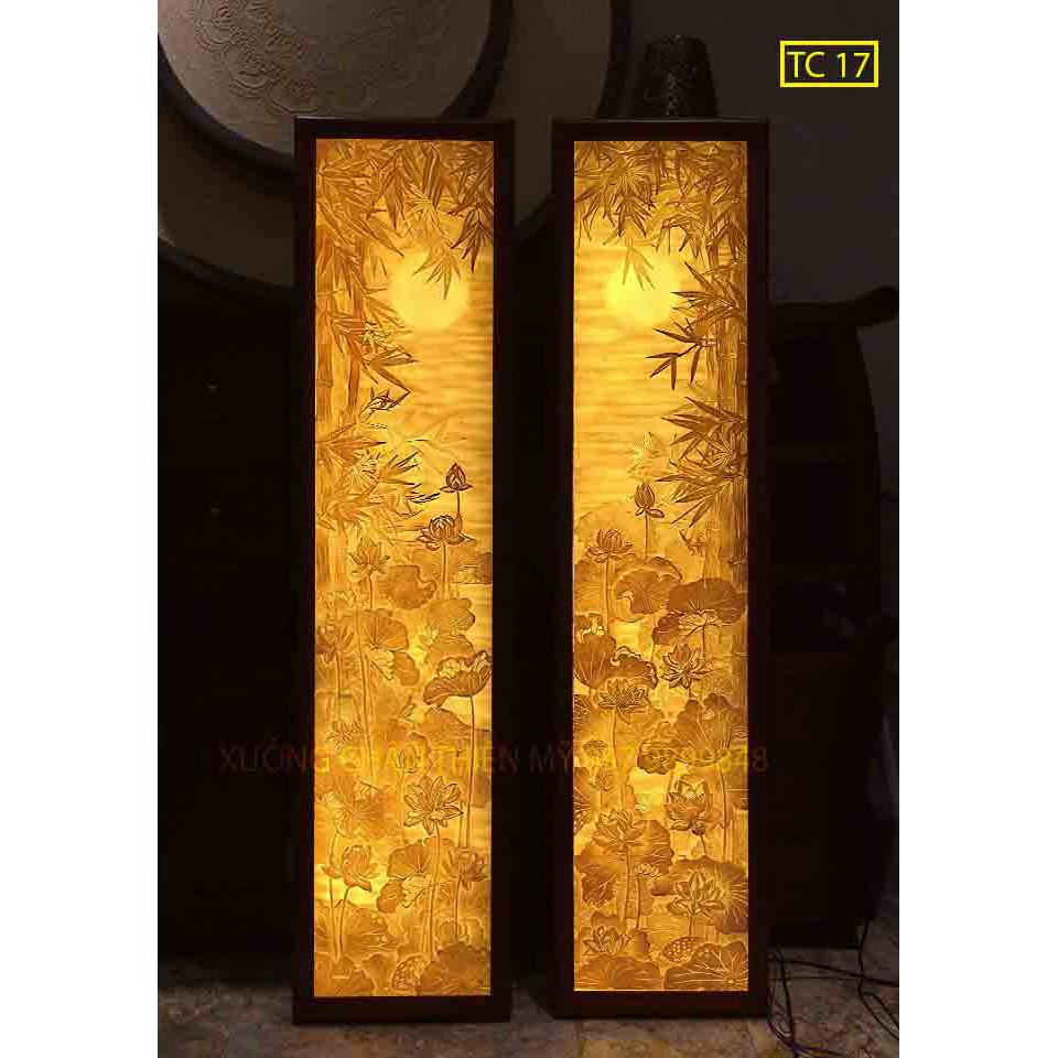 Tranh Trúc Chỉ In Đôi Hoa Sen 36cmx126cm cả bộ 2 bức
