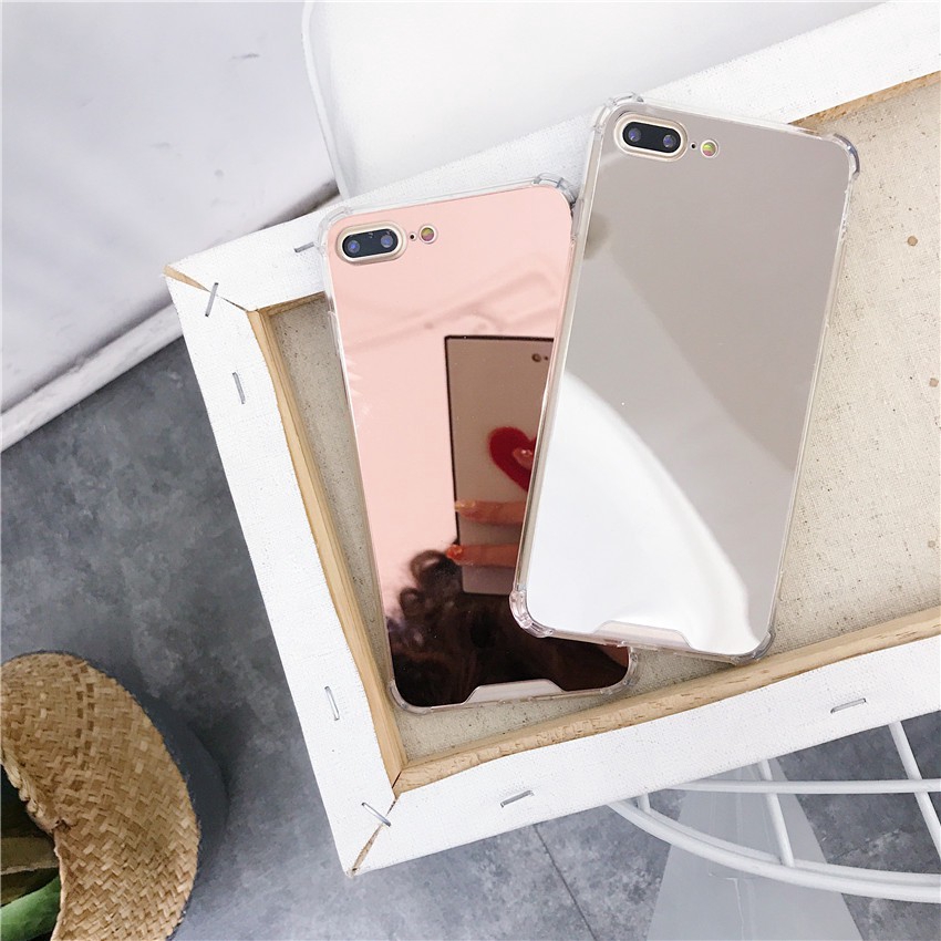 Ốp điện thoại tráng gương màu trơn chống sốc kiểu Hàn cho iPhone 6 6S 6Plus 6SPlus 7 7Plus 8 8Plus XR XSMax X