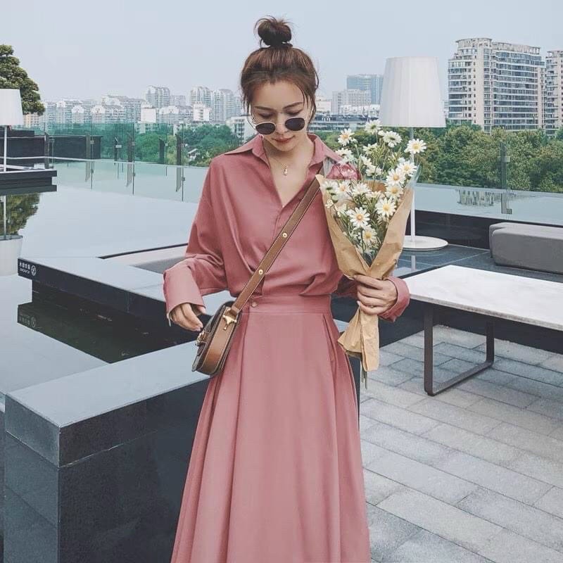 Đầm sơ mi nút eo 2 màu | BigBuy360 - bigbuy360.vn