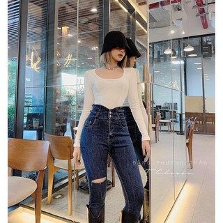 quần jean cạp cao 3 cúc phom to freeship 50k Yannan.vn