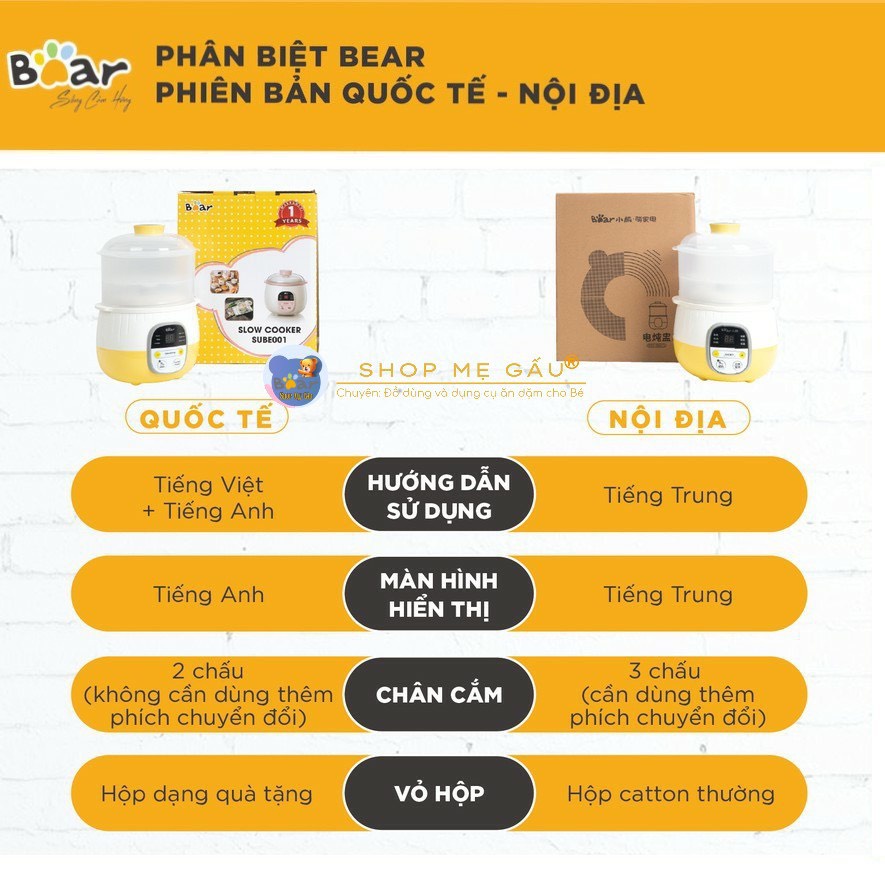 Nồi Nấu Chậm, Nồi Ninh Hầm Đa Năng Nấu Cách Thủy BEAR 0,8L Bản Quốc tế Bảo Hành 18 Tháng Chính Hãng