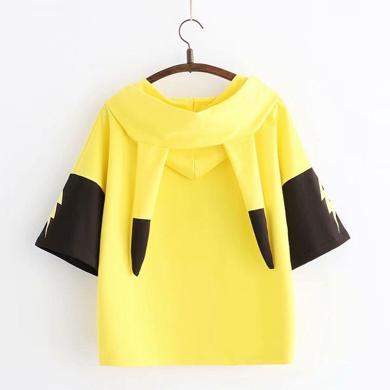 Poem Phụ Kiện Sửa Chữa Chuyên Dụng Chất Lượng Cao👗 Áo Hoodie Tay Ngắn Vải Cotton In Hoạt Hình Pikachu Thời Trang Mùa Hè Cho Nữ