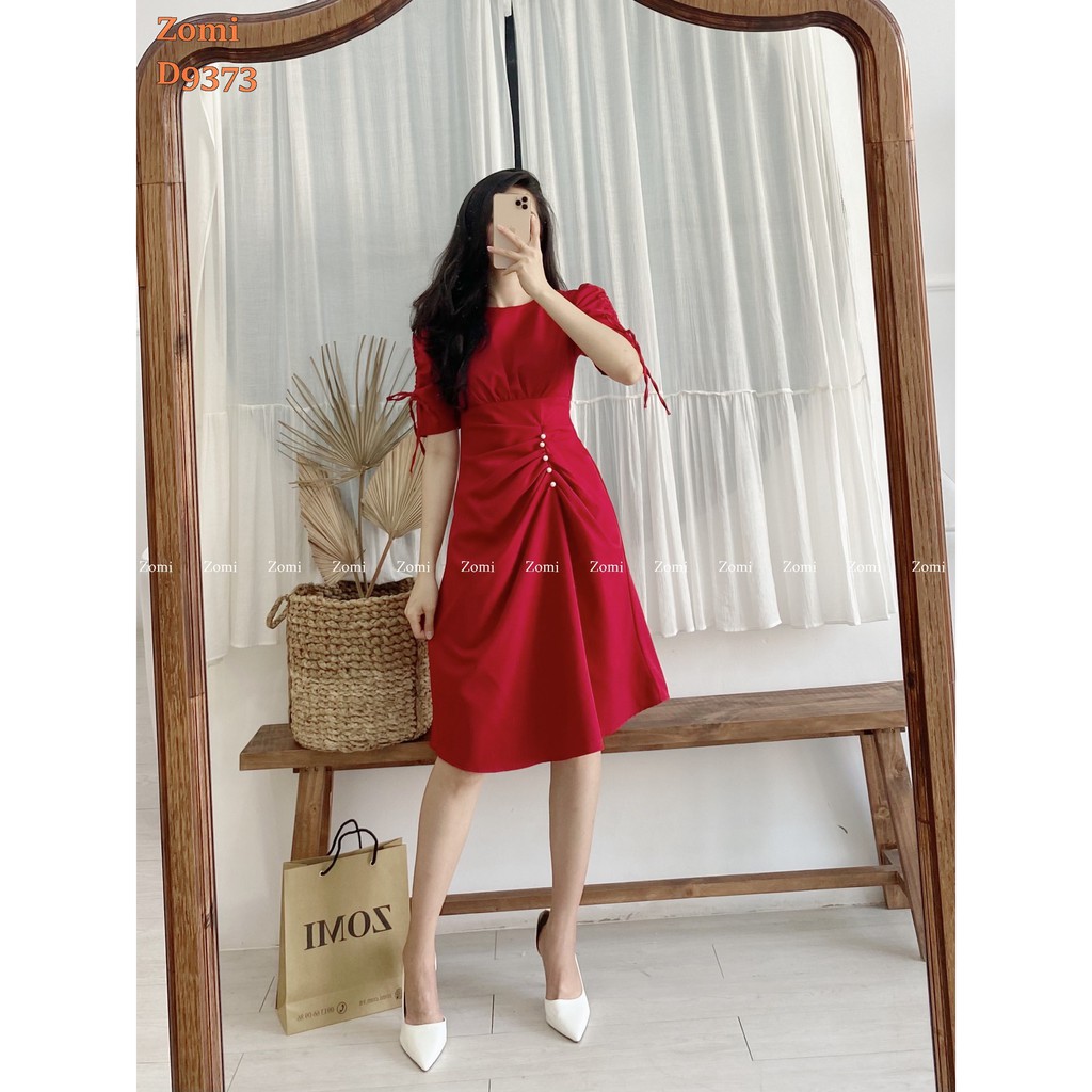 [Mã SKAMSALEP6 giảm 10% tối đa 100K đơn 150K] Đầm nữ nhún thân đính ngọc hàng thiết kế cao cấp ZOMI D9373