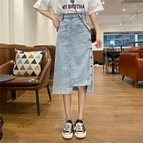 Chân Váy Denim Chữ A Vạt Lệch Thời Trang Mùa Xuân 2022 Dành Cho Nữ