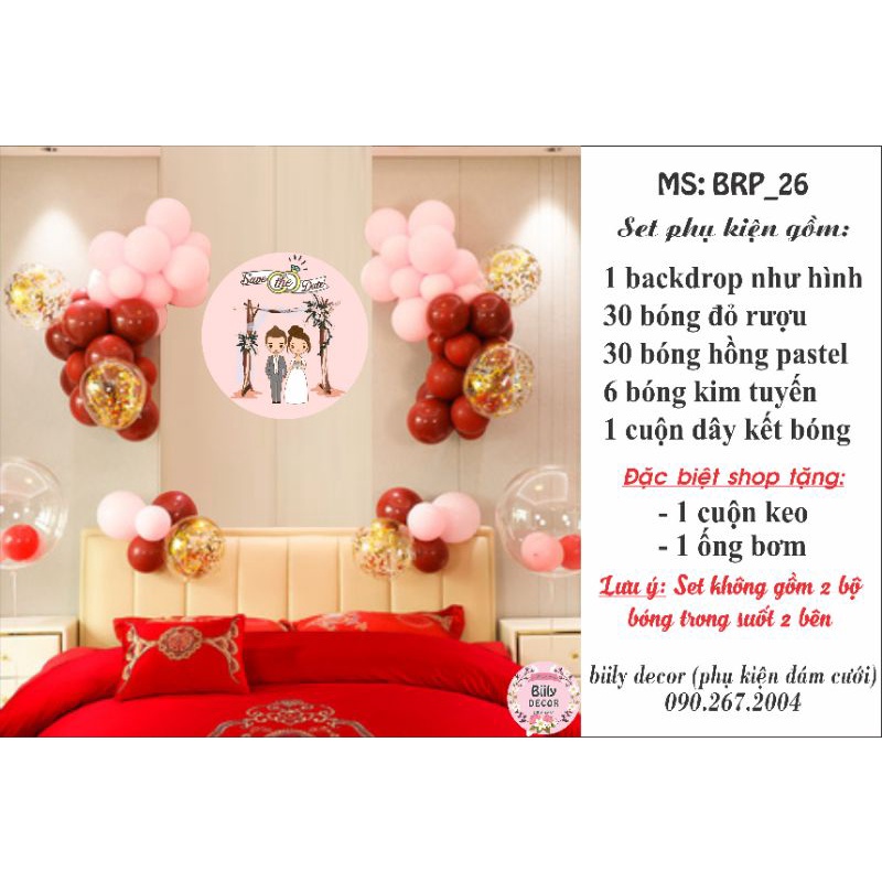 Set bóng trang trí phòng tân hôn