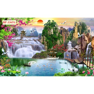 Tranh dán tường 3d sơn thủy hữu tình, tranh 3d phong thủy
