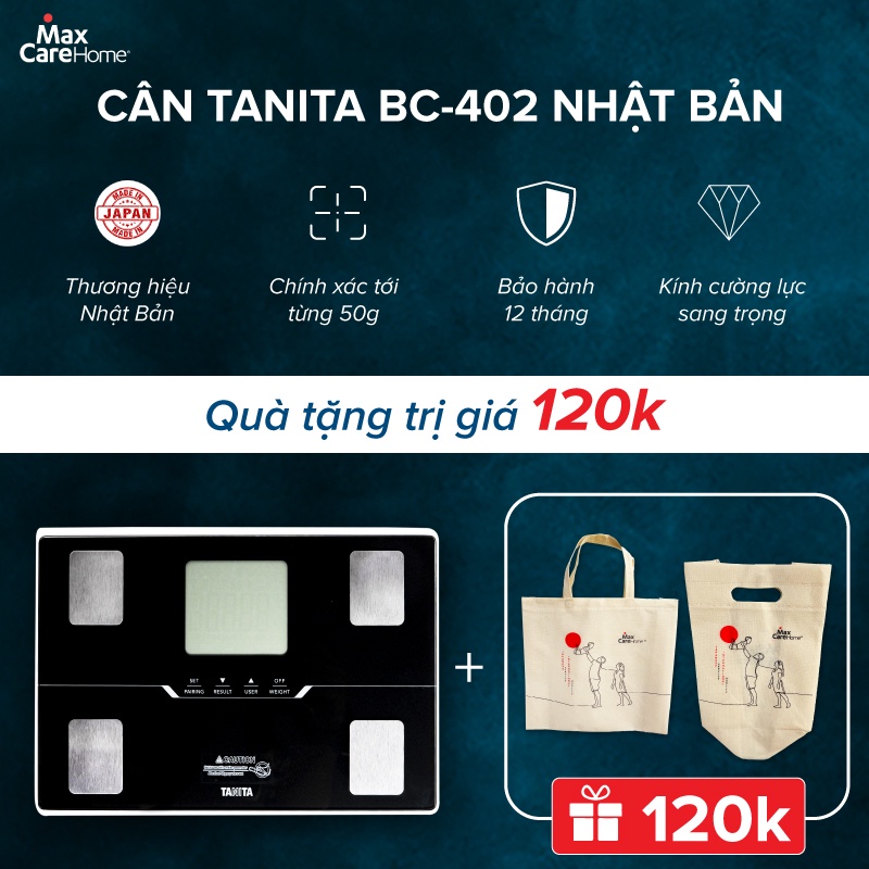 Cân điện tử kết nối điện thoại thông minh, phân tích 10 chỉ số cơ thể Tanita BC402 Nhật Bản chính hãng