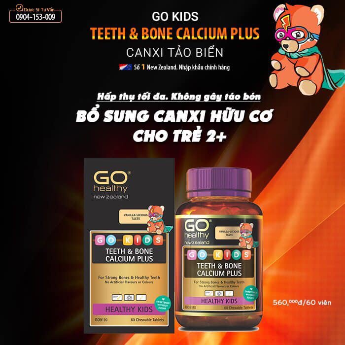 Viên Bổ Sung Canxi Cho Trẻ Go Healthy Kids Teeth and Bone Calcium Plus Hộp 60 viên