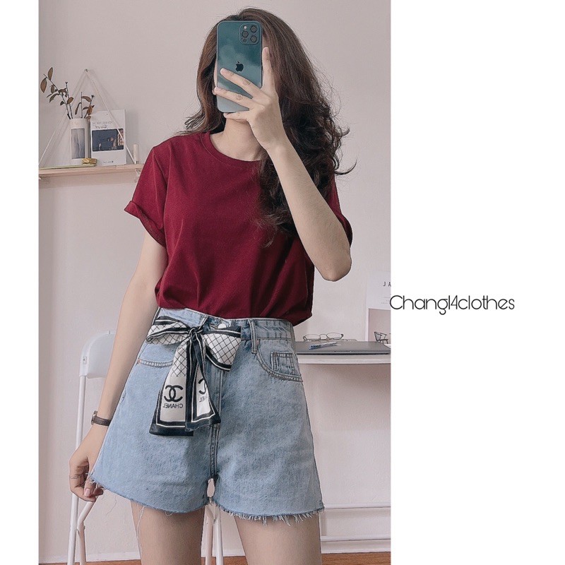 quần đùi jeans (tặng khăn) - áo thun trơn