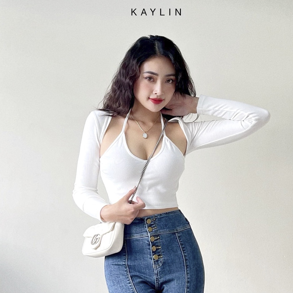 Áo thun croptop tay dài cột dây N1653 - KAYLIN