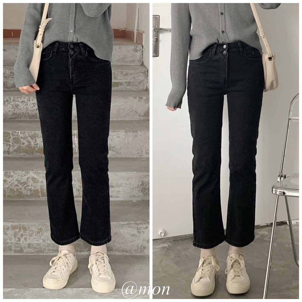 [Mã FAMARAL2 giảm 10K đơn 50K] 2101589 Quần boots cut jeans ulzzang nữ form ôm loe nhẹ tôn dáng màu đen trơn