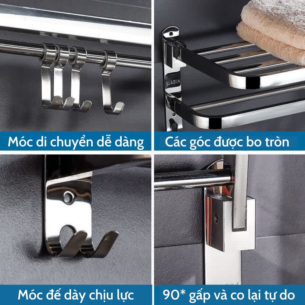 Kệ Nhà Tắm, Giá Treo Khăn Nhà Tắm Để Đồ Dùng Inox Đa Năng Gắn Tường ATILA SHOP