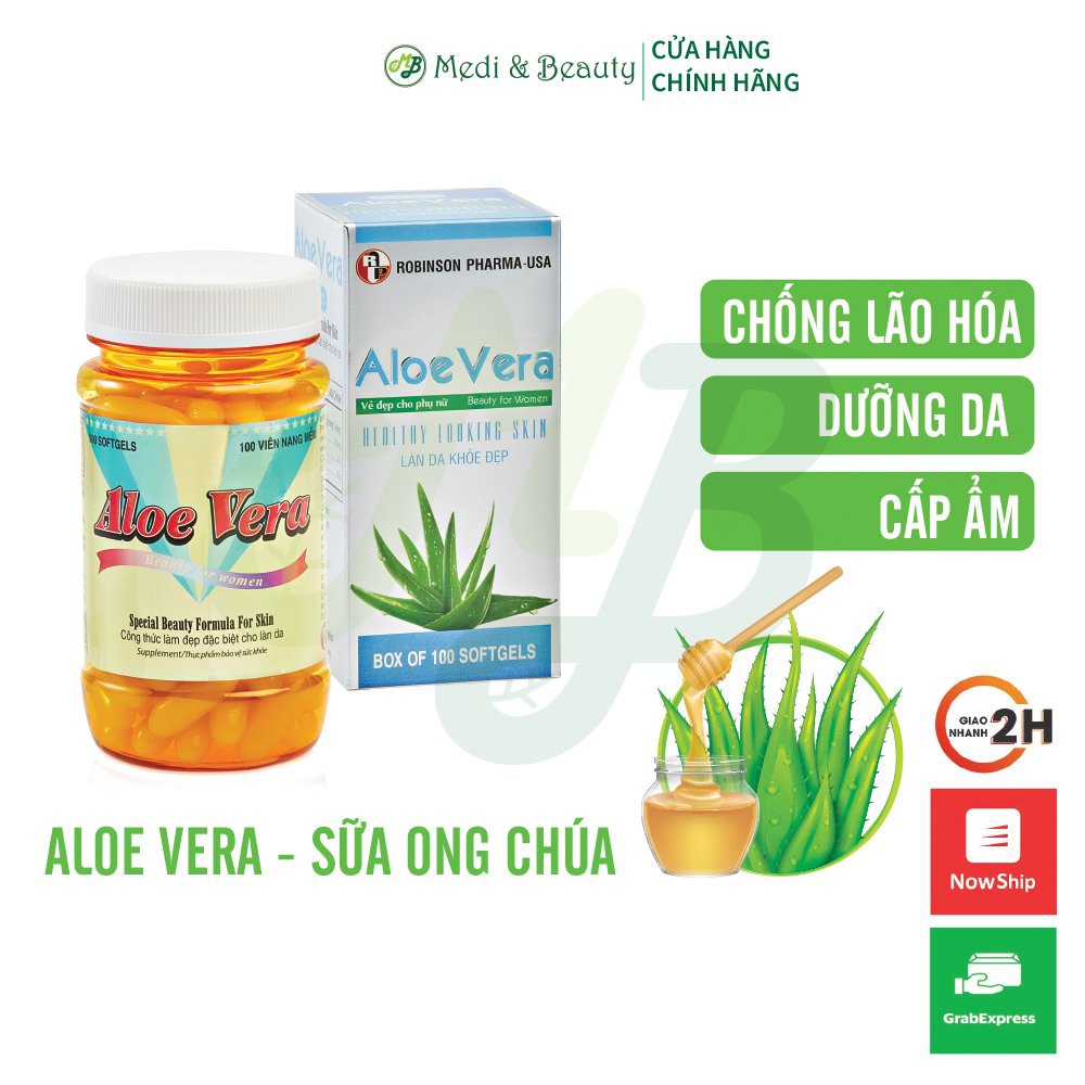 Viên uống đẹp da, dưỡng ẩm, chống lão hoá, mờ sẹo  ALOE VERA Sữa Ong Chúa  chai 100 viên