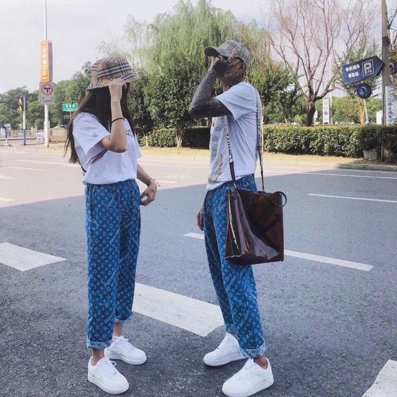 Quần Baggy jean LV-SPO, Ống Suông, Rộng Nam, nữ cá tính phối họa tiết, ❤️Ảnh thật❤️ Shop tự chụp, mẫu [Có sẵn] tại kho