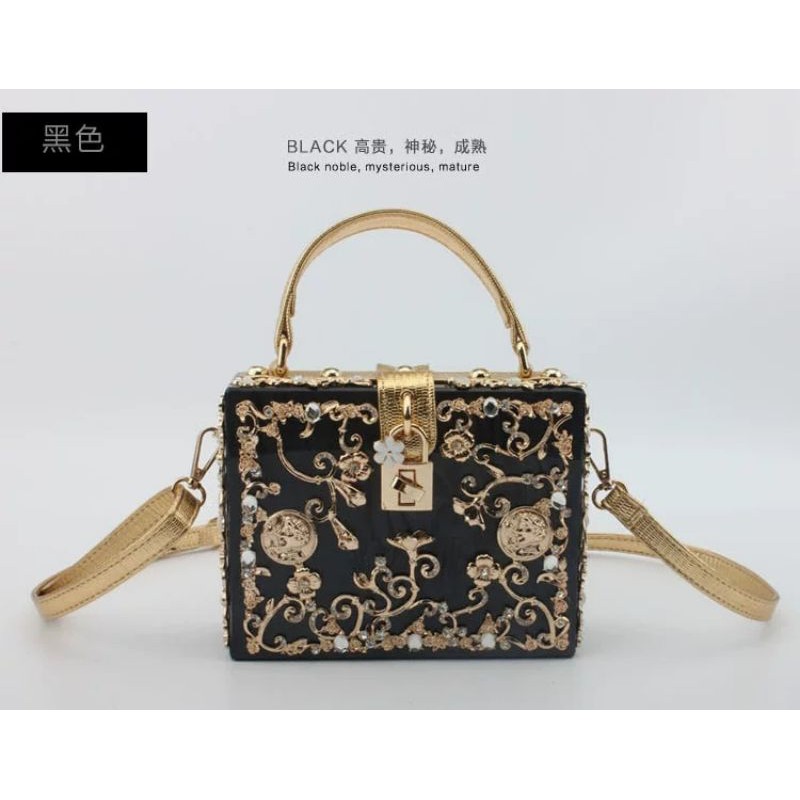 Túi xách chạm khắc kim cương acrylic kiểu túi khóa hộp