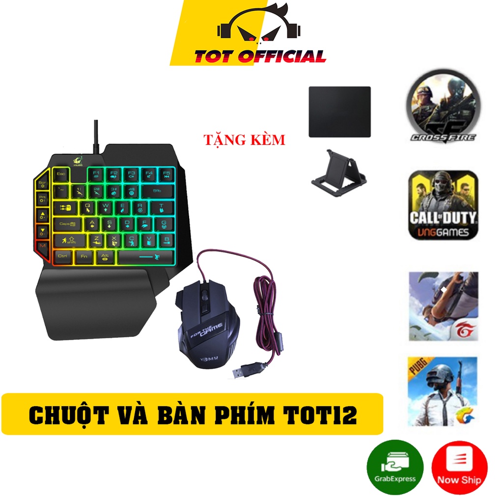 Combo Bàn Phím Gaming TOT020 + Chuột TOT017,Phụ kiện chuyển chơi game Mobile ( Pubg, Freefire,..) tặng kèm lót chuột