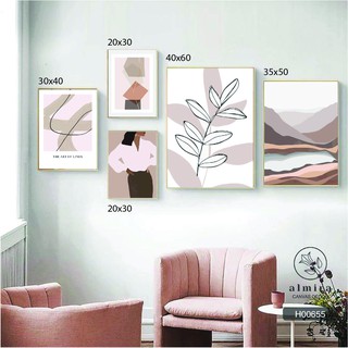 💥 Bộ 5 tranh canvas phòng khách -  trang trí nội thất - treo phòng khách tone màu pastel tặng đinh treo 3 chân [H006]