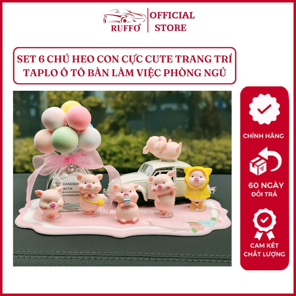 Trang Trí Ô Tô Bàn Làm Việc Bàn Học Set 6 Chú Heo Con Siêu Dễ Thương - Phụ Kiện Decor Xe Hơi Ruffo Cao Cấp Giá Rẻ