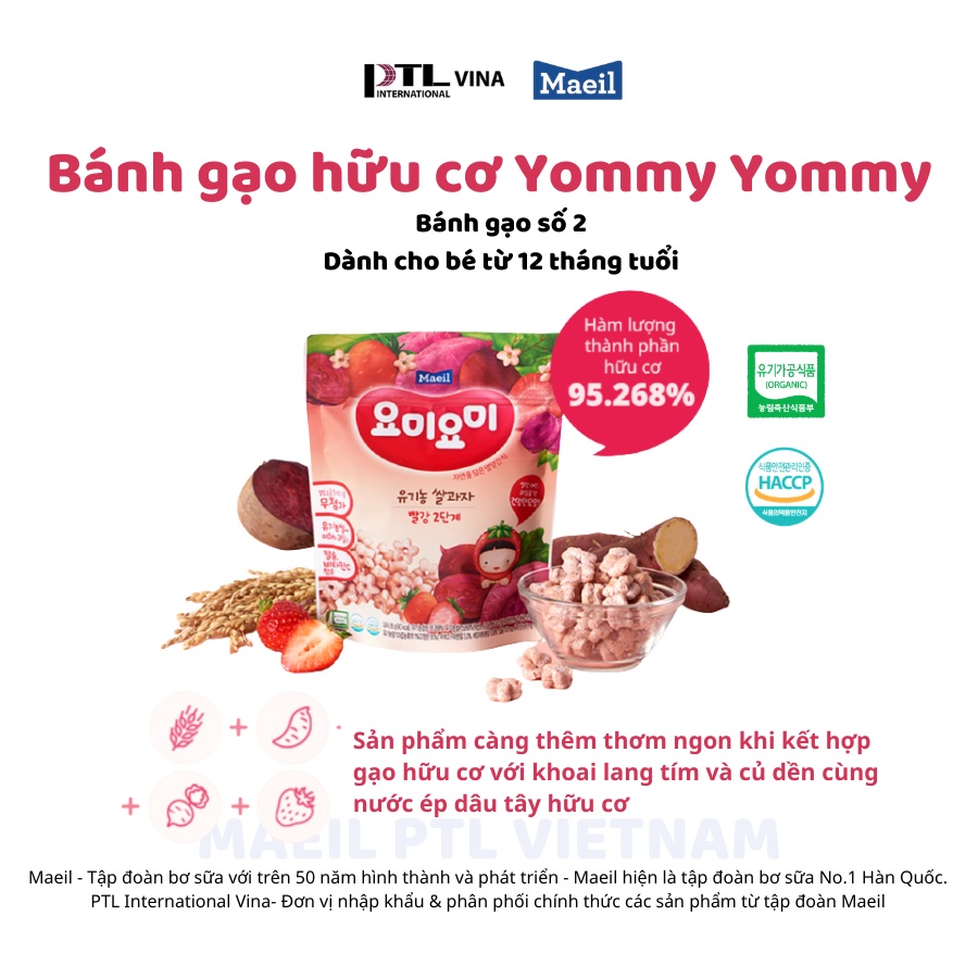 Bánh Ăn Dặm Hữu Cơ Hàn Quốc MAEIL Yommy Yommy Cho Bé Từ 12 Tháng, Tăng Cường Đề Kháng, Hỗ Trợ Tiêu Hóa