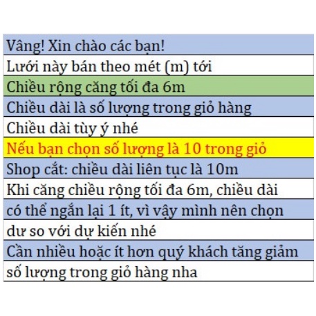 Lưới làm giàn cho cây leo khổ rộng 5m (6m nếu kéo căng), lưới cước làm vườn, sợi cước dày, bền, chịu được nắng mưa