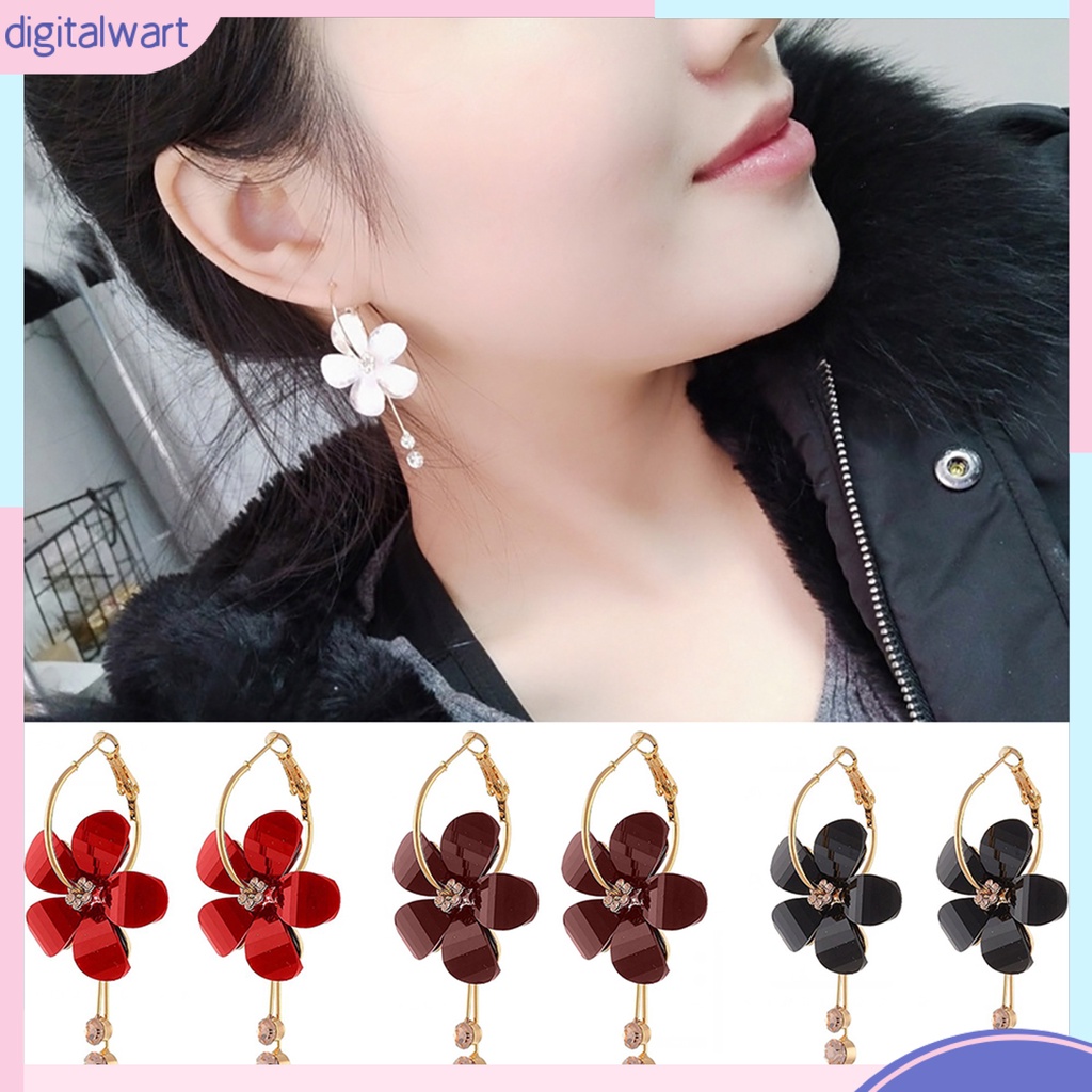 Dg✌❤ 1 Đôi Bông Tai Hợp Kim Hình Cánh Hoa Đính Đá Thời Trang Dành Cho Nữ