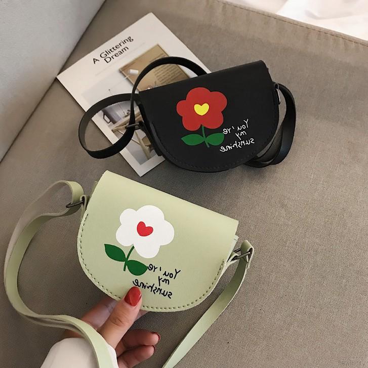 Túi đeo chéo chất liệu da PU họa tiết hoạt hình phong cách Hàn Quốc cho bé gái