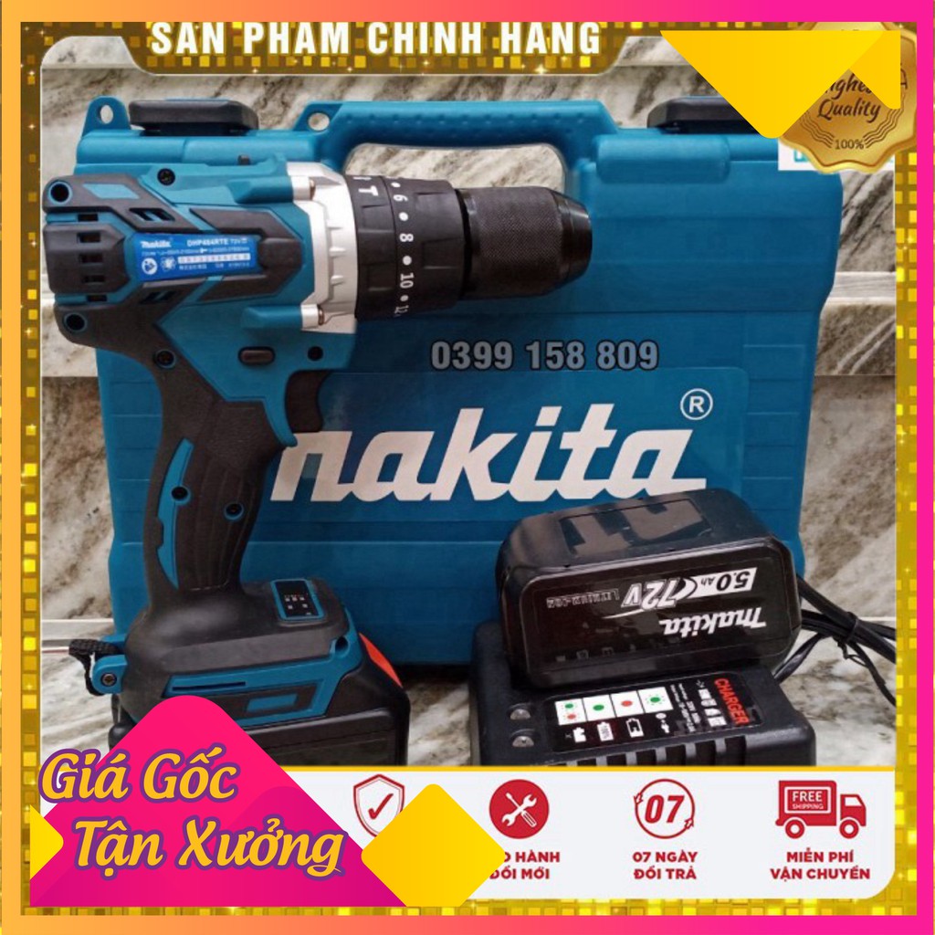 [ GIÁ HỦY DIỆT ]  Máy khoan pin Makita 72V 3 chức năng, không chổi than, đầu Auto Lock tặng mũi khoan tường và mũi vít