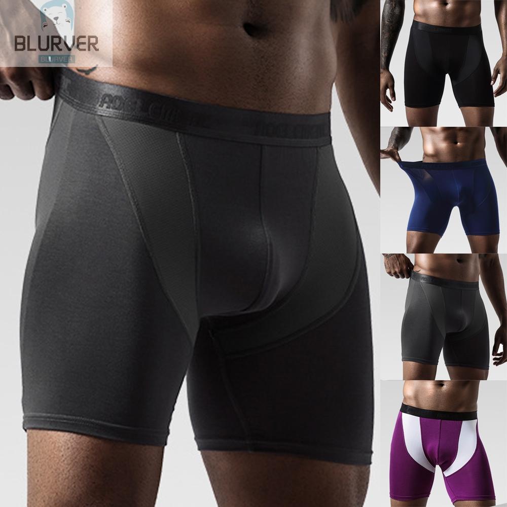 BLURVER~Mens Boxer Briefs Soft Stretchy Long Leg Workout Fitness Underwear Plus Size#blueriver