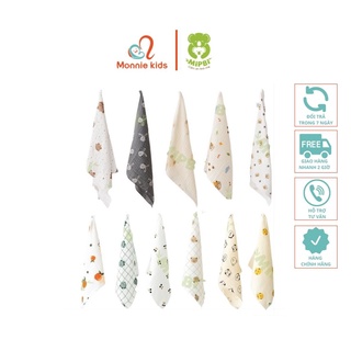 Set 6 khăn sữa xô nhăn cho bé Mipbi 30x30cm họa tiết cao cấp - Monnie Kids