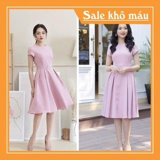 Đầm nữ dự tiệc hồng trơn rạng rỡ, váy nữ, đầm dáng xoè sang chảnh mey038, liin clothing
