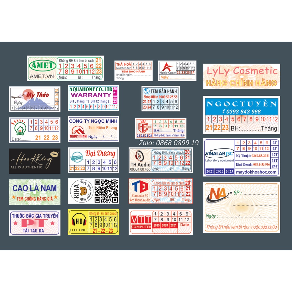 In tem vỡ, tem bảo hành và niêm phong, cắt bế theo yêu cầu riêng, miễn phí thiết kế trước khi đặt shopee