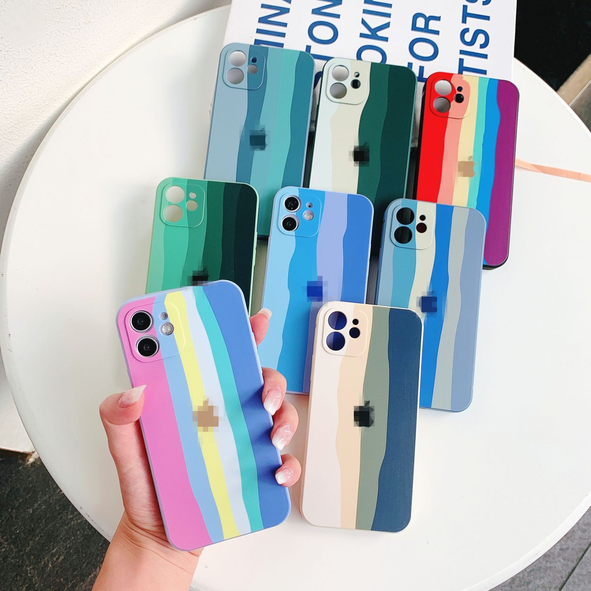 Ốp lưng Rainbow da viền chống va đập iPhone 7 8 6 6s Plus SE 2020 SE2